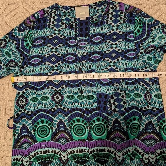 ANTHROPOLOGIE MAEVE Frequencies Blue Green Shirt Dress v neck Small @Y - Picture 12 of 13
